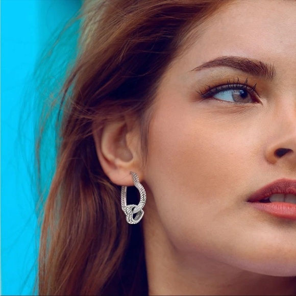 925 Sterling Silver Heart Shape Hoop Earrings - Picture 7 of 8